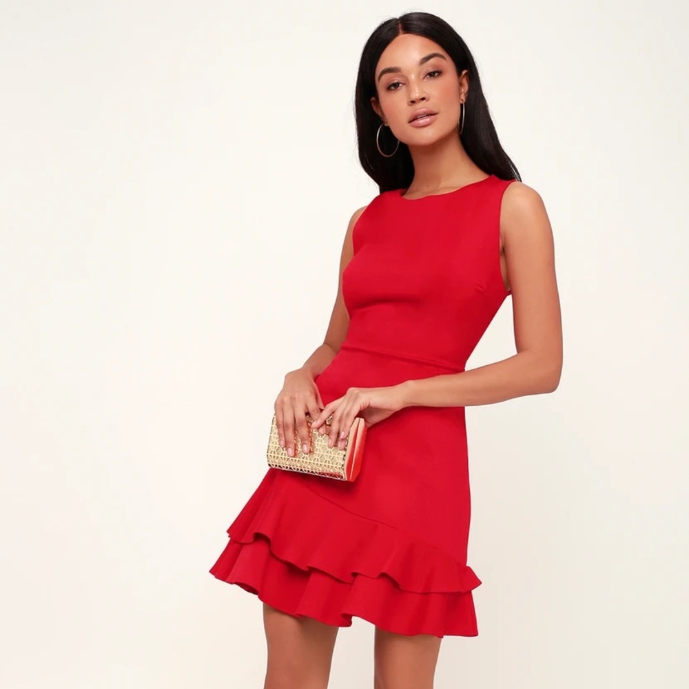 Lulu’s Darla Red Ruffled Asymmetrical Mini Dress